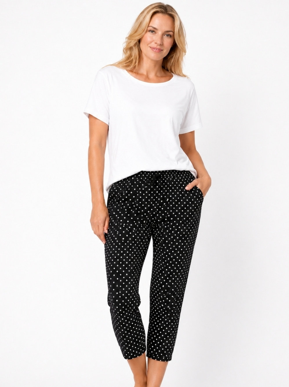 Torrid Black Polka Dot Drawstring Pullon Stretch Capri Pants Sz 2 (18/20)
